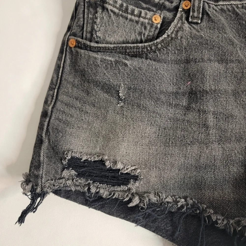 Levi's 501 Denim Shorts Sz 31 Exposed Button Fly Cut-off 100% Cotton Charcoal